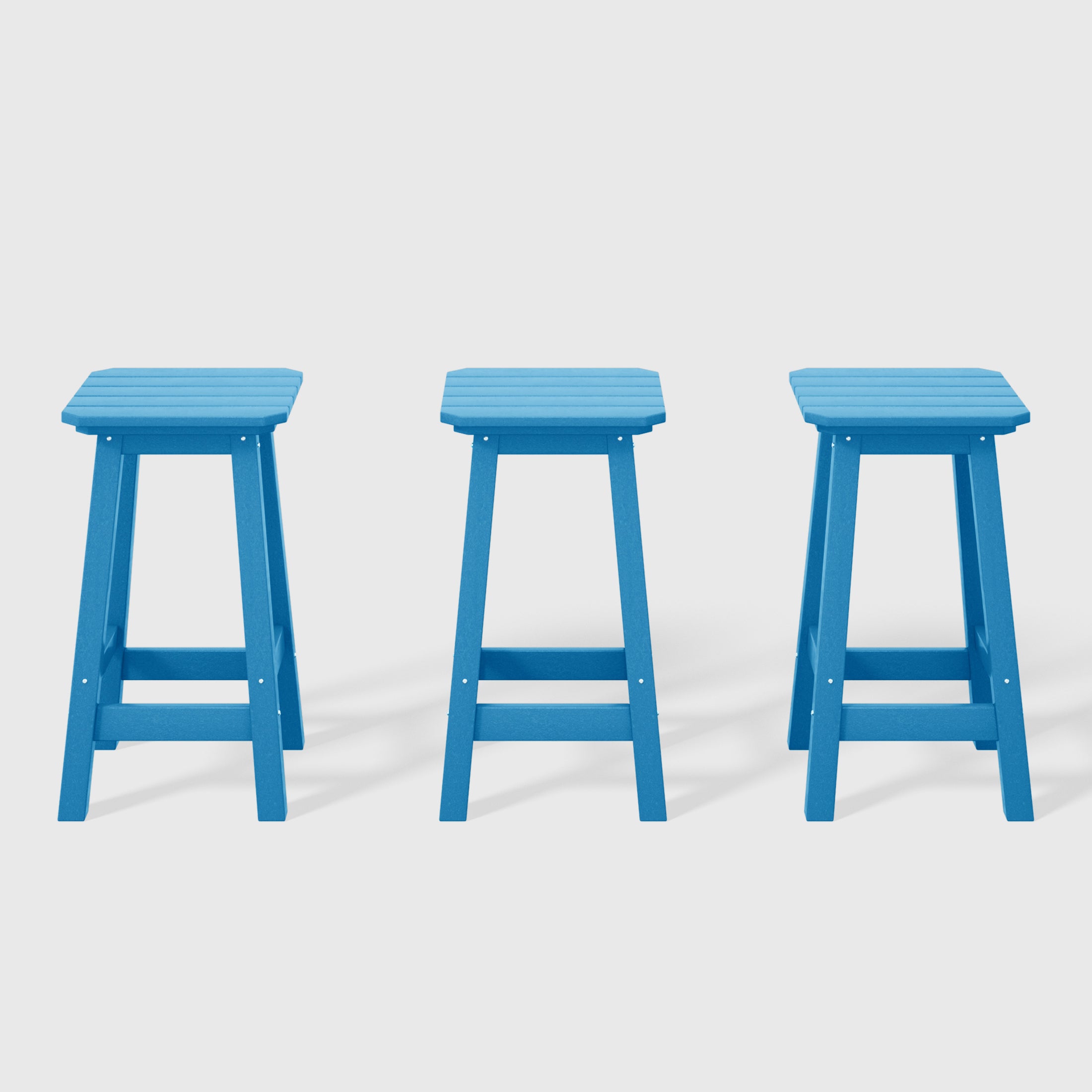 Malibu 24" HDPE Outdoor Patio Counter High Backless Square Bar Stools Set of Three