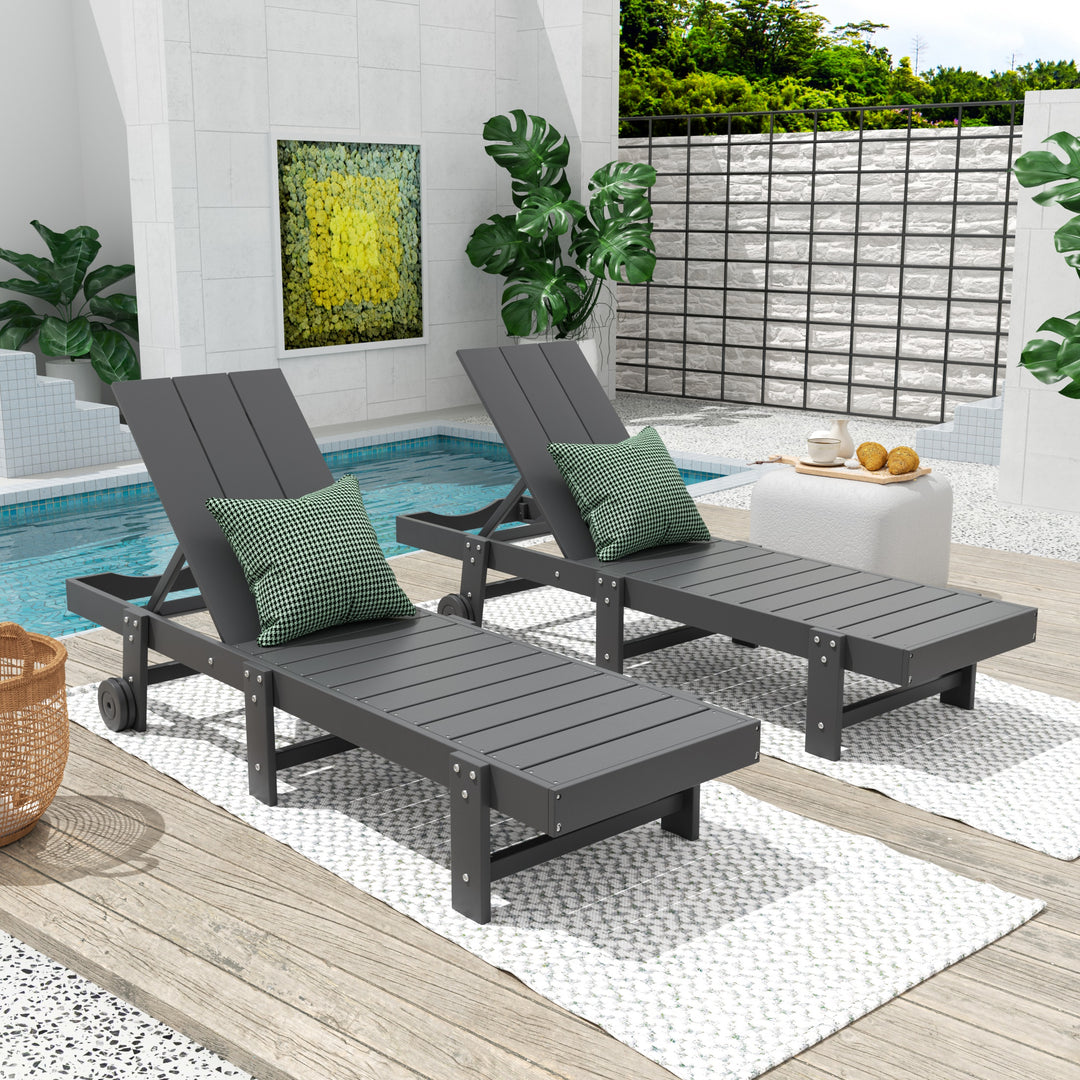 Ashore Modern Poly Reclining Chaise Lounge With Wheels