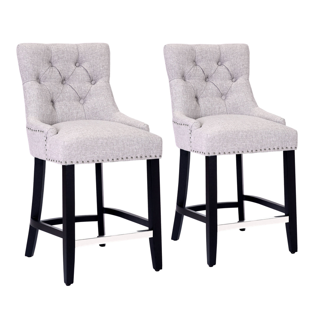 Hayes 24" Upholstered Tufted Wood Counter Stool (Set of 2), Black