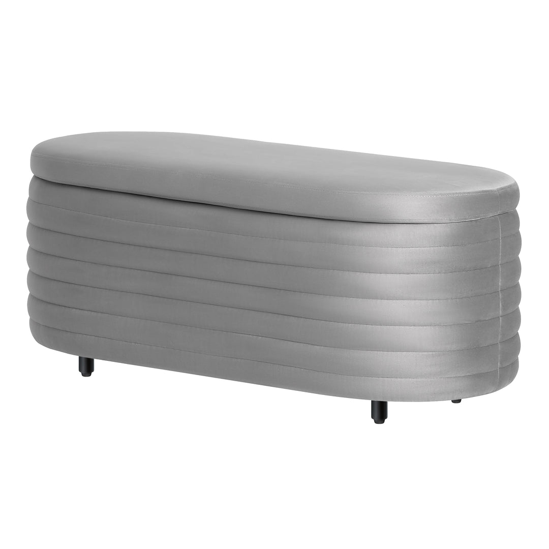 Phoebe 42" Wide Mid-Century Modern Upholstered Velvet Tufted Oval Storage Ottoman Bench