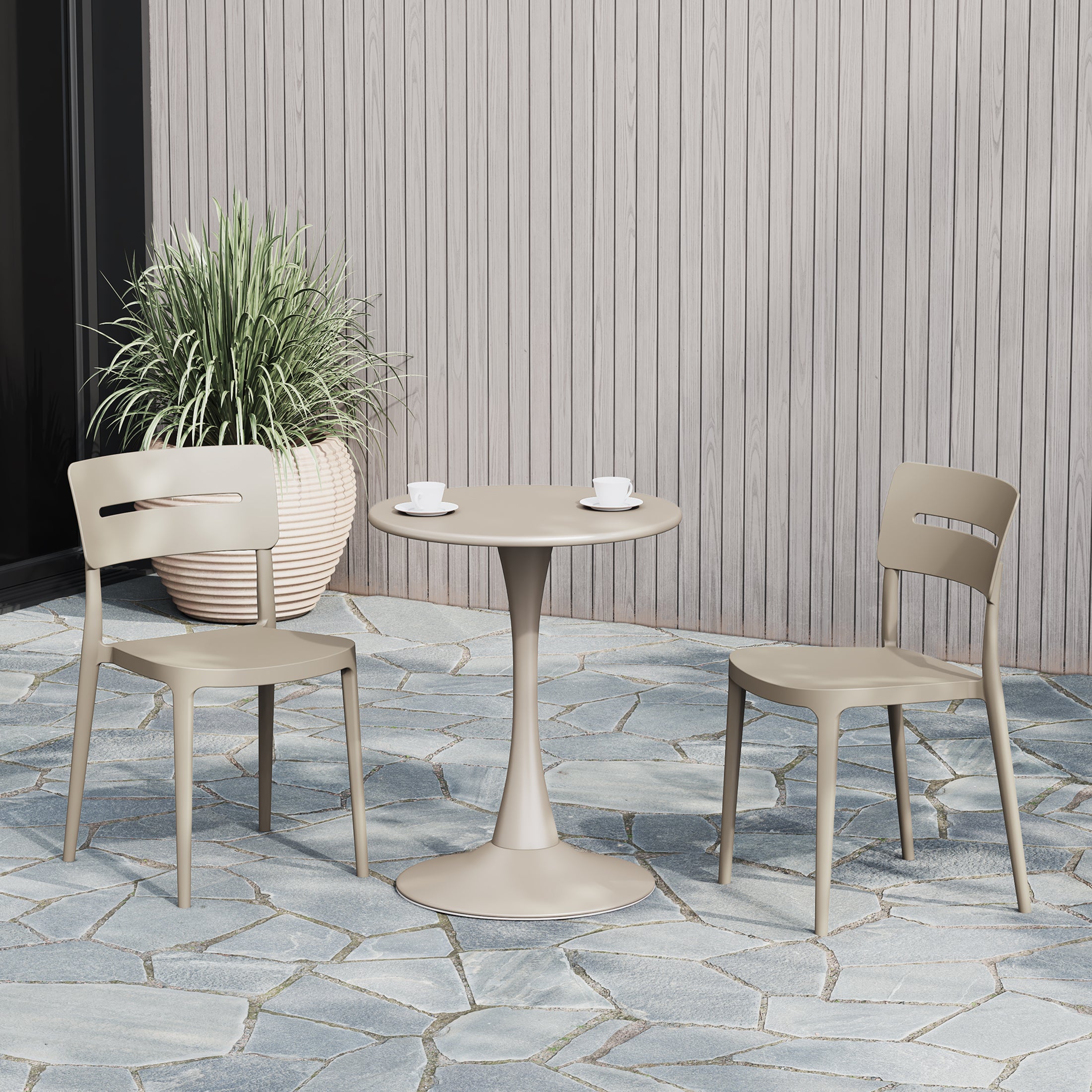 Playa 3-Piece Outdoor Round Metal Patio Dining Table Set With Stackable Patio Chairs