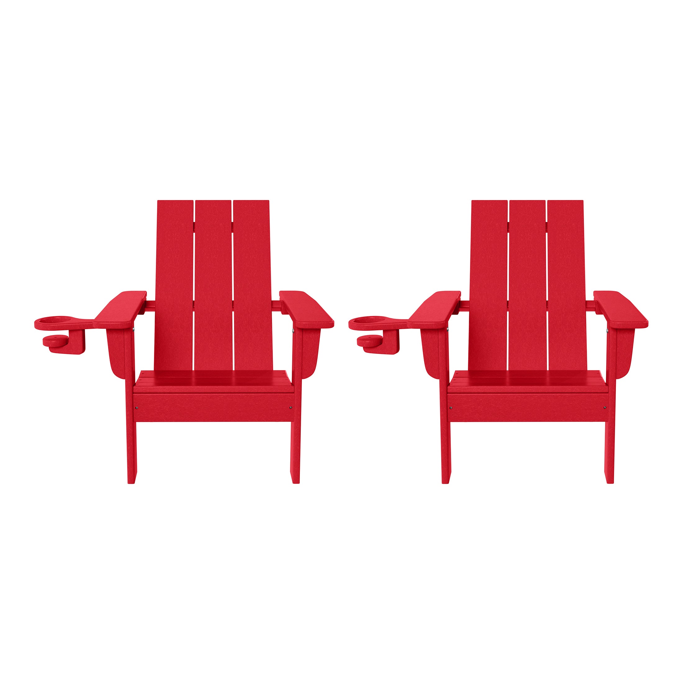 Ashore Kids Outdoor HDPE Plastic Modern Adirondack Patio Chairs with Cup Holders (Set of 2)