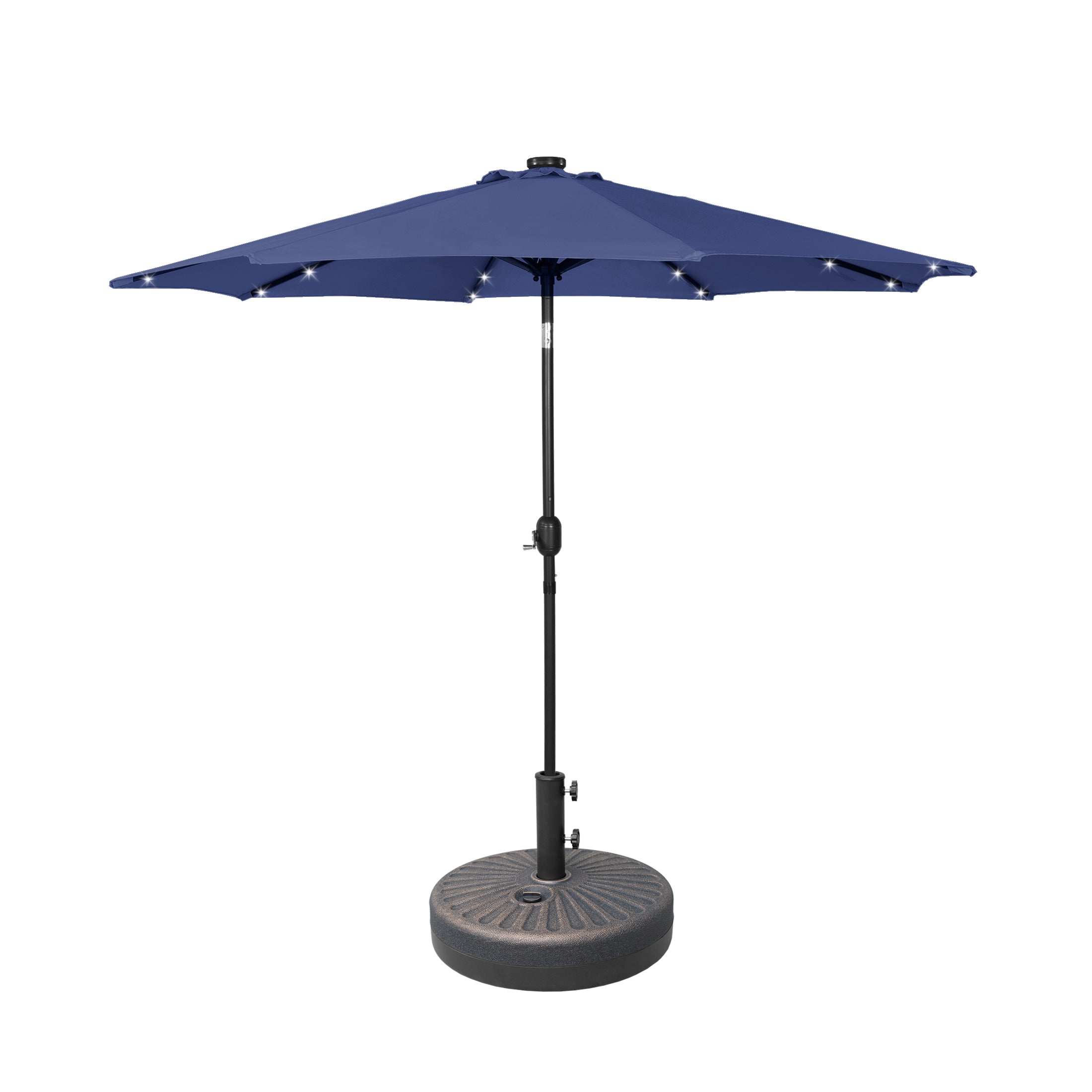 Cyrus 9 ft. Patio Solar LED Market Patio Umbrella with Base