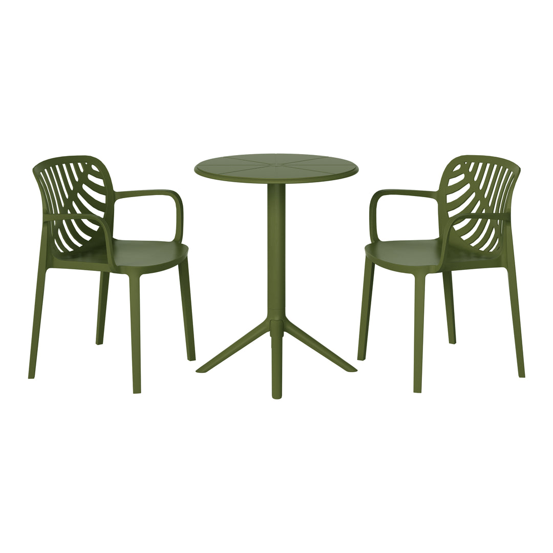 Playa 3-Piece Outdoor Resin Patio Bistro Table Set with Stackable Patio Dining Side Chairs For 2