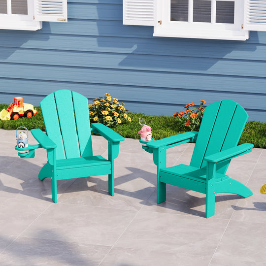 Malibu Kids Outdoor HDPE Plastic Adirondack Patio Chairs with Cup Holders (Set of 2)