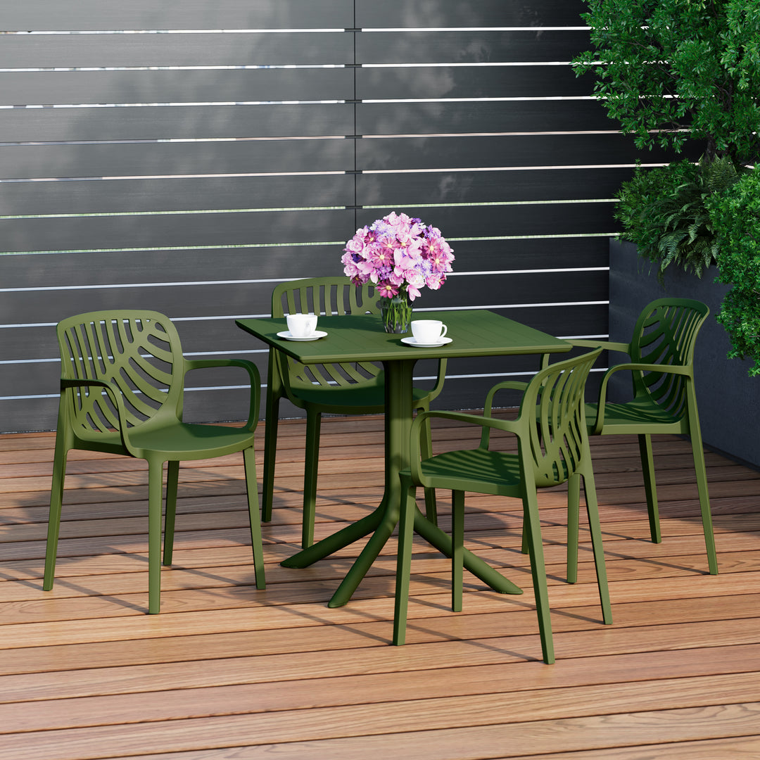 Playa 5-Piece Outdoor Square Patio Dining Table Set with Stackable Patio Dining Chairs
