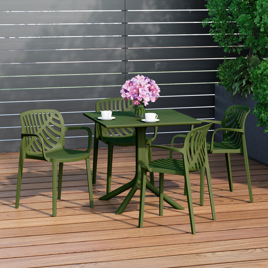 Playa 5-Piece Outdoor Square Patio Dining Table Set with Stackable Patio Dining Chairs