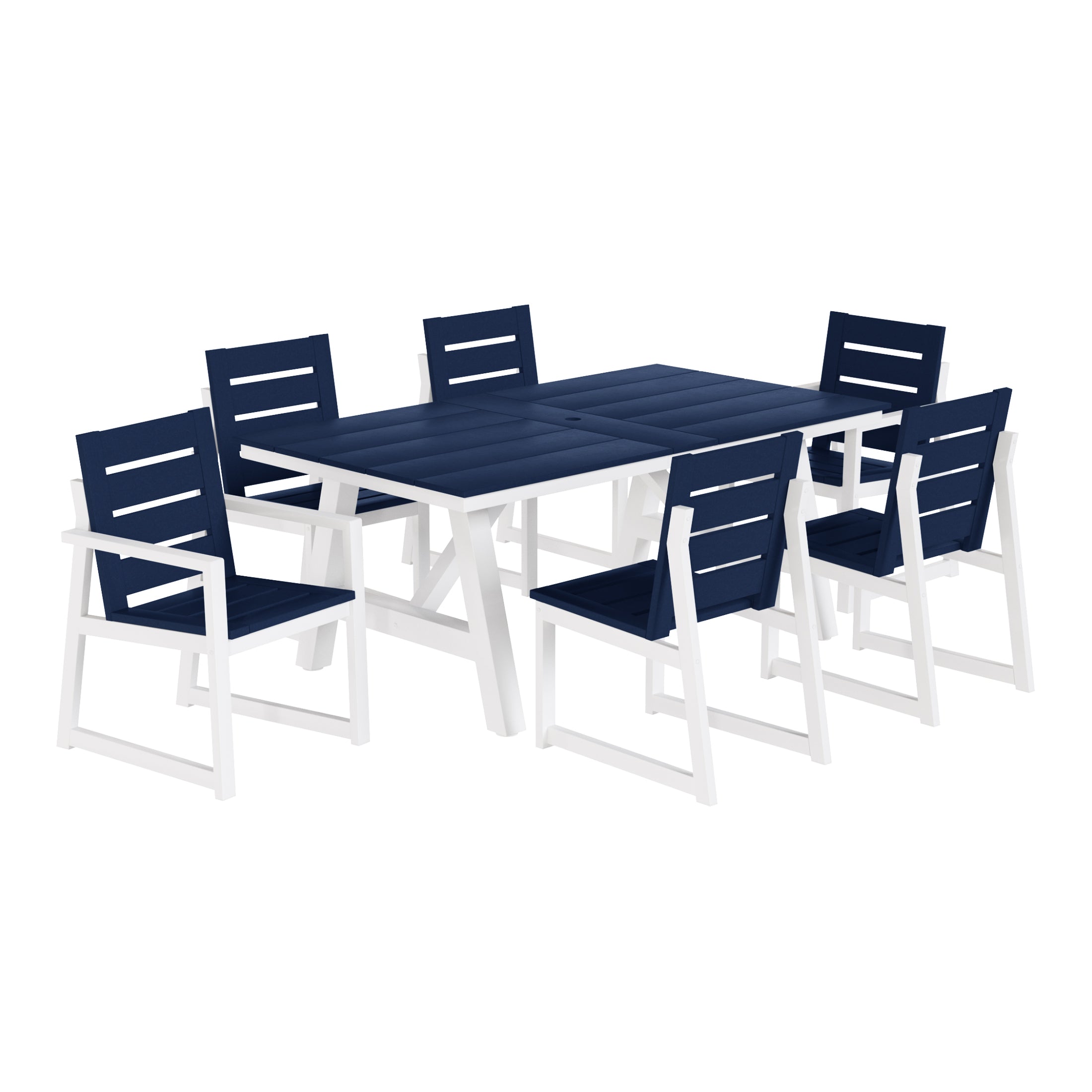 Cape May 7-Piece HDPE Outdoor Furniture Patio Dining Table With Umbrella Hole and Chairs Set For 6
