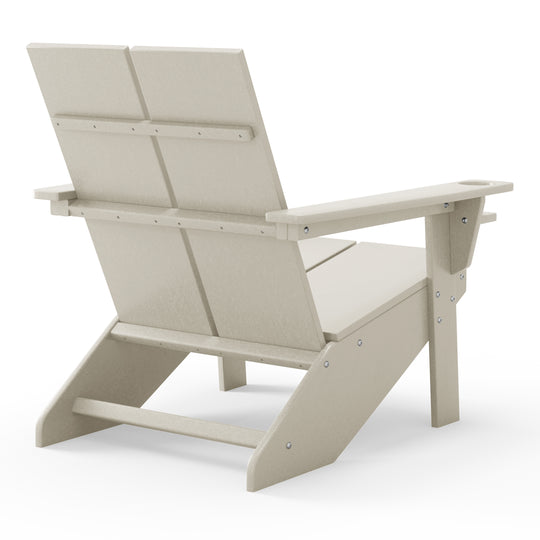 Riviera Outdoor 4-Piece HDPE Modern Adirondack Chairs Set with Folding Patio Ottomans and Cup Holder