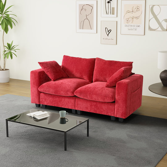 Augusta 70" Modular Chenille Loveseat Sofa With USB/Type-C Ports and Side Pockets