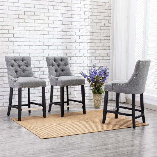 Hayes 24" Upholstered Tufted Wood Counter Stool (Set of 3), Black