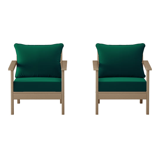 Avalon Outdoor Modern HDPE Patio Club Chairs with Deep Seat Cushions (Set of 2)