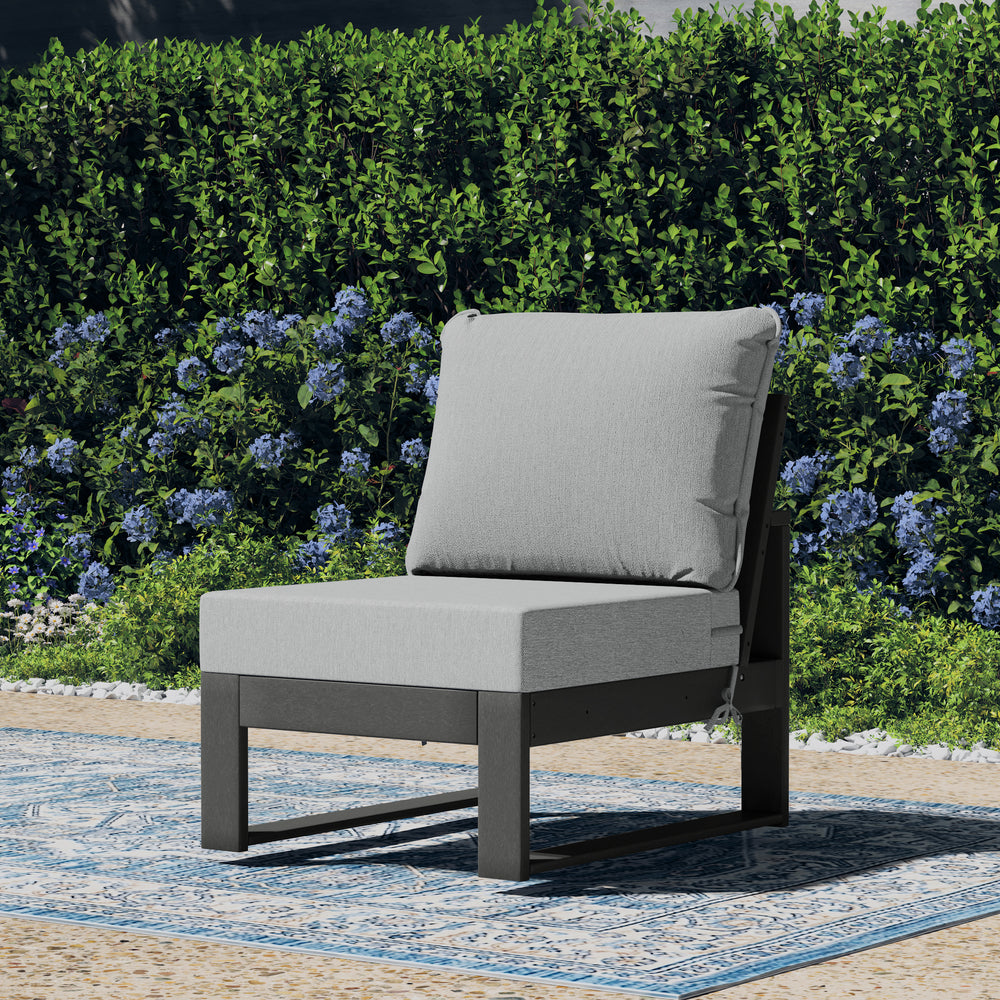 Montara Outdoor HDPE Sectional Armless Chair with Water-Proof Patio Cushions