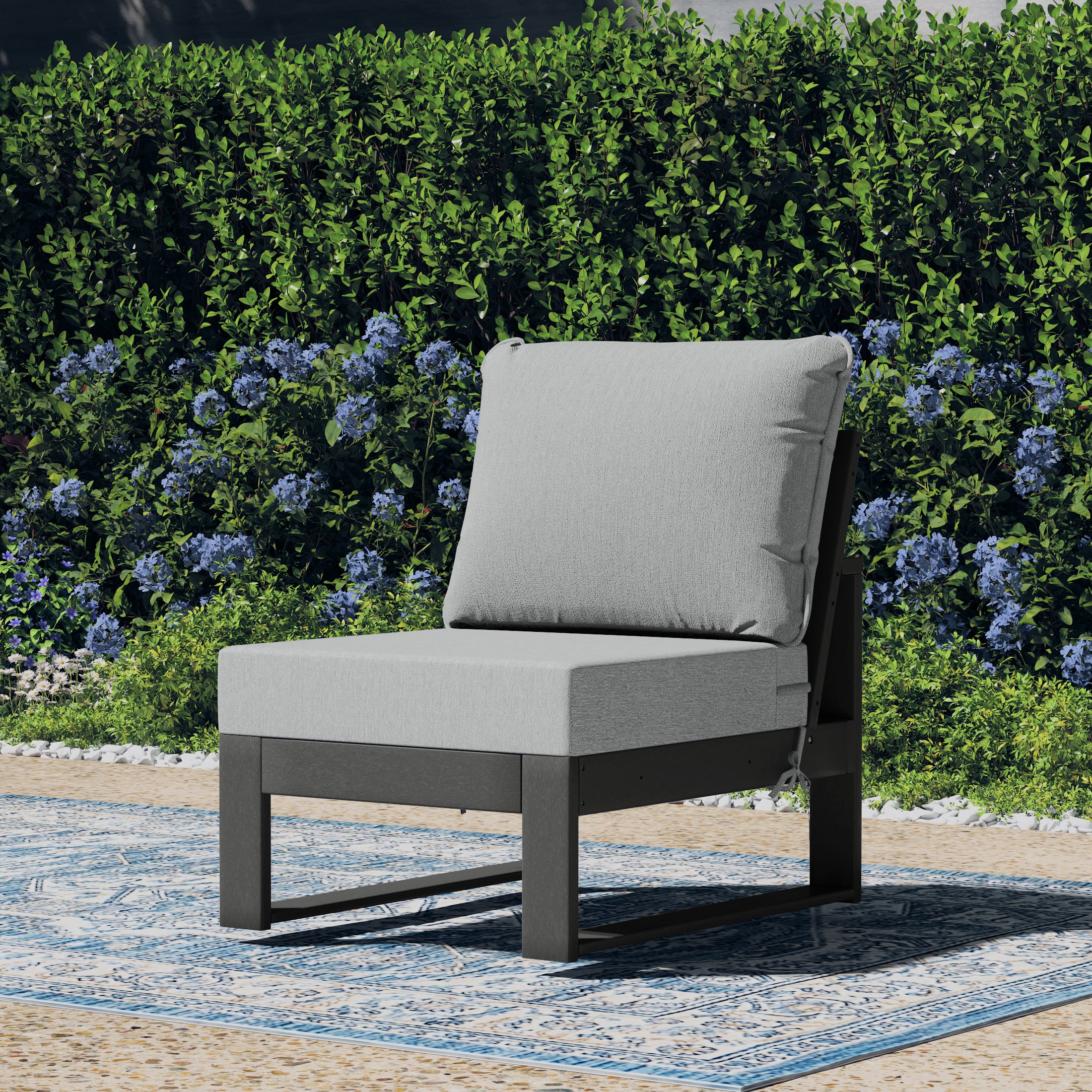 Montara Outdoor HDPE Sectional Armless Chair with Water-Proof Patio Cushions