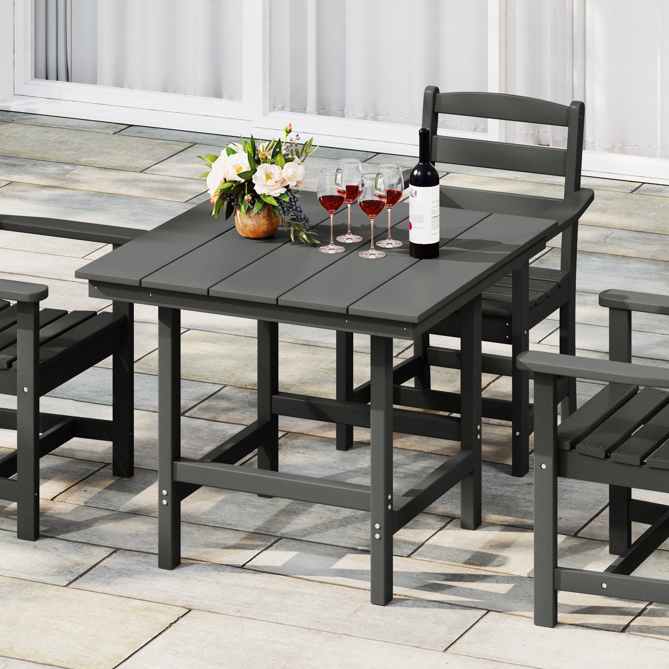 Ashore Outdoor HDPE 36" Square Patio Dining Table with Umbrella Hole