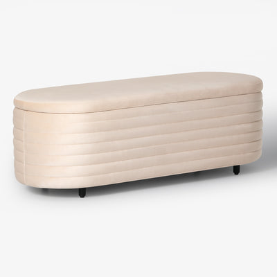 Phoebe 54" Wide Mid-Century Modern Upholstered Velvet Tufted Oval Storage Ottoman Bench