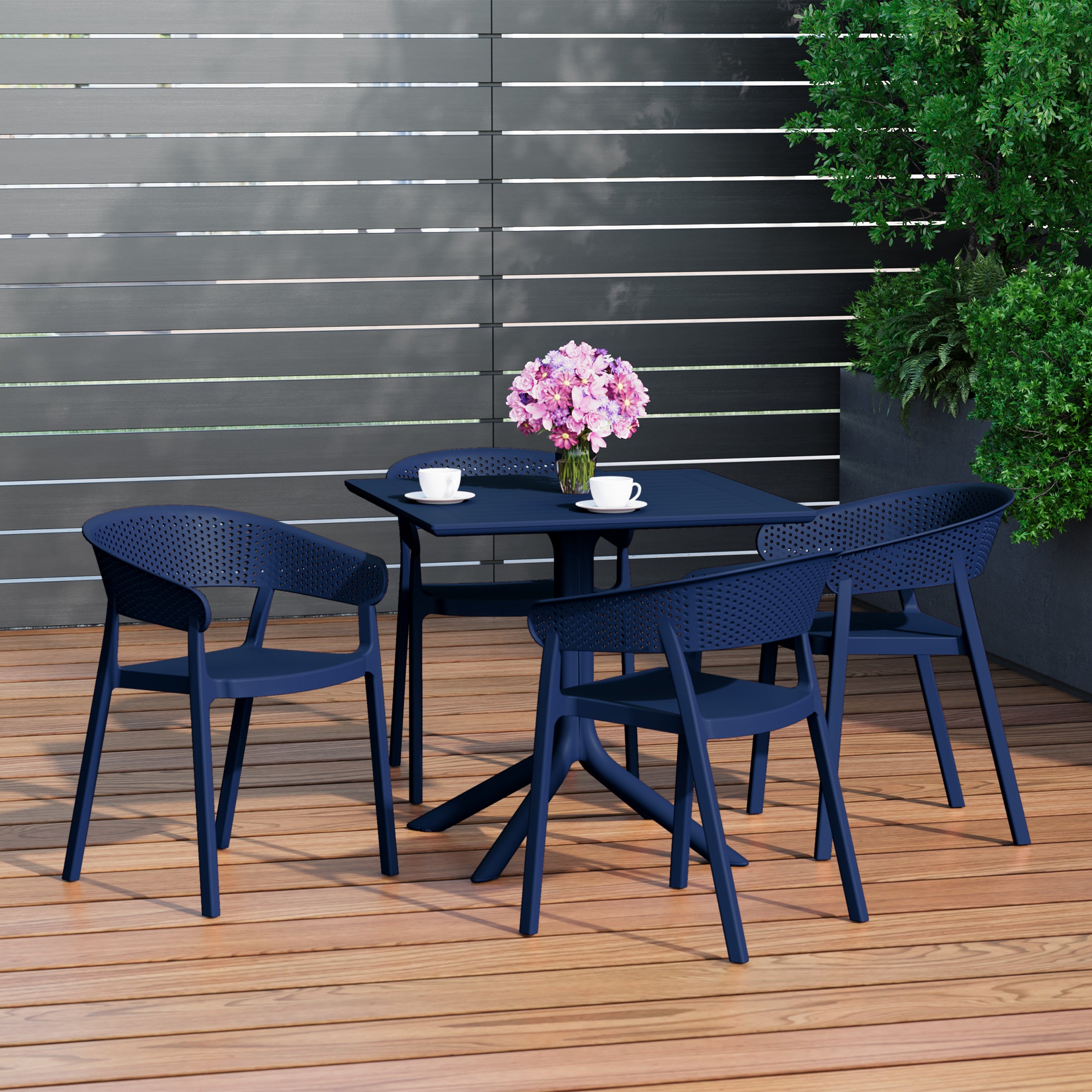 Playa 5-Piece Outdoor Resin Square Patio Dining Table Set with Stackable Patio Dining Chairs