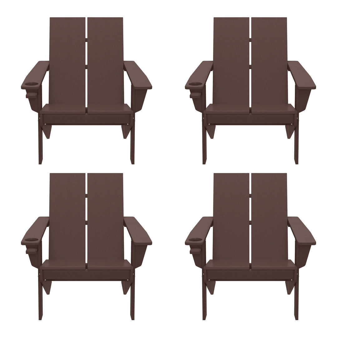 Riviera Outdoor HDPE Modern Adirondack Chair with Cup Holder (Set of 4)
