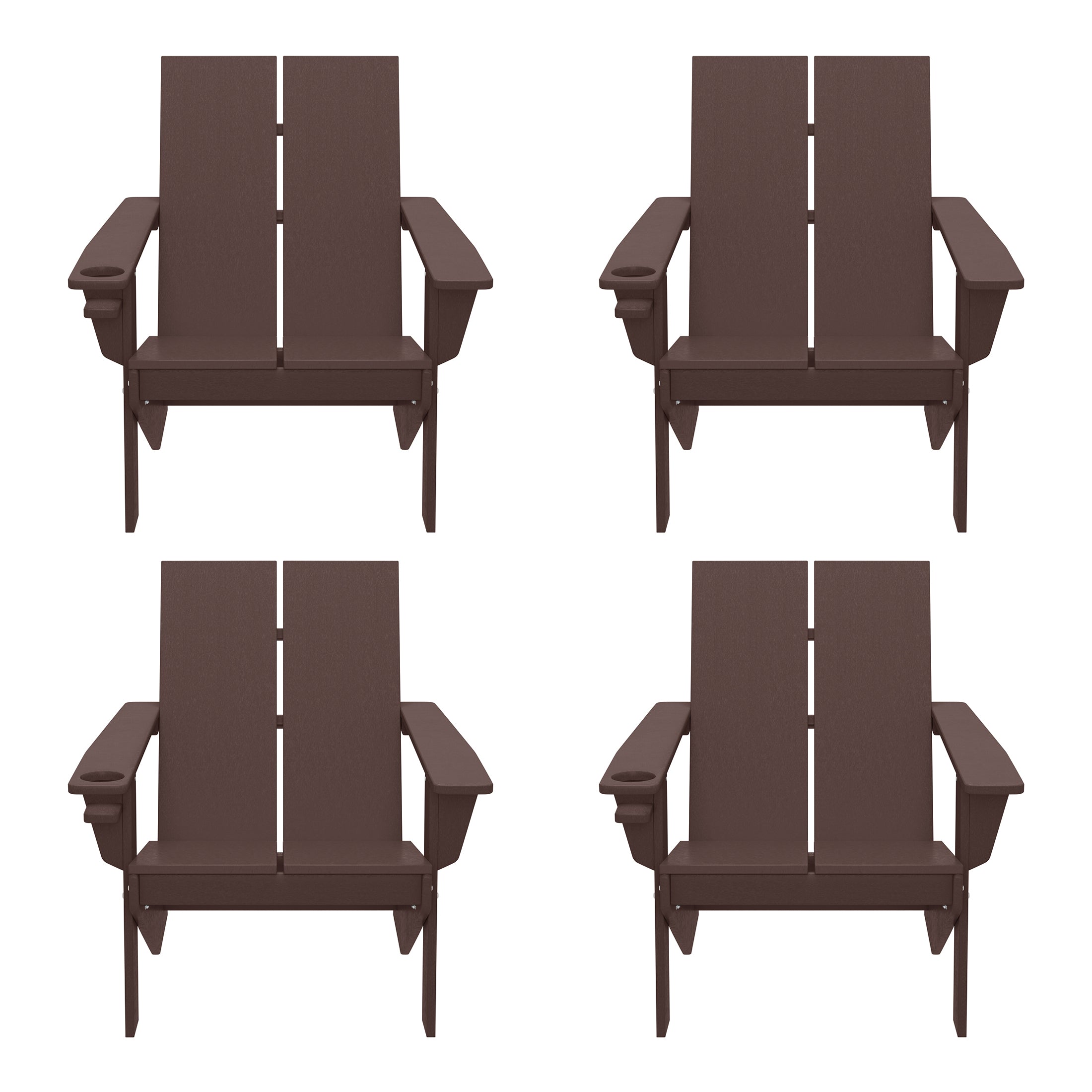 Riviera Outdoor HDPE Modern Adirondack Chair with Cup Holder (Set of 4)