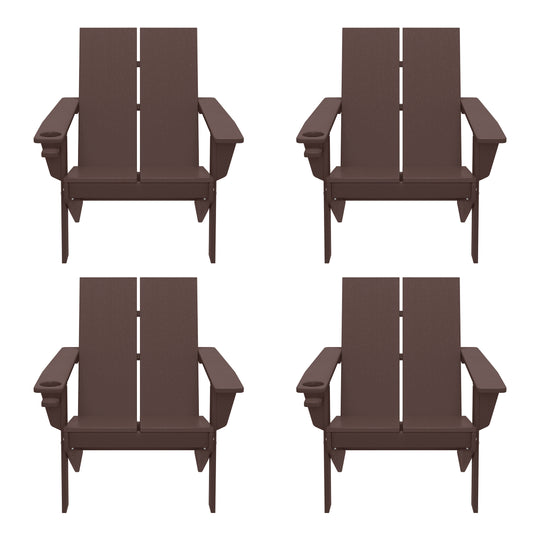 Riviera Outdoor HDPE Modern Adirondack Chair with Cup Holder (Set of 4)