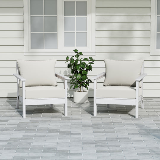 Avalon Outdoor Modern HDPE Patio Club Chairs with Deep Seat Cushions (Set of 2)
