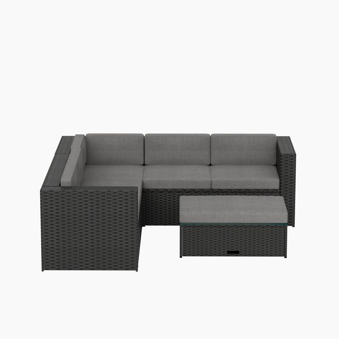 Bronx 6 Seating Outdoor Wicker Rattan Conversation Sofa Set with Storage Ottoman