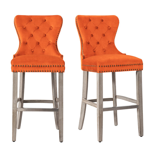 Wordford 29" Tufted Velvet Bar Stool (Set of 2), Antique Gray