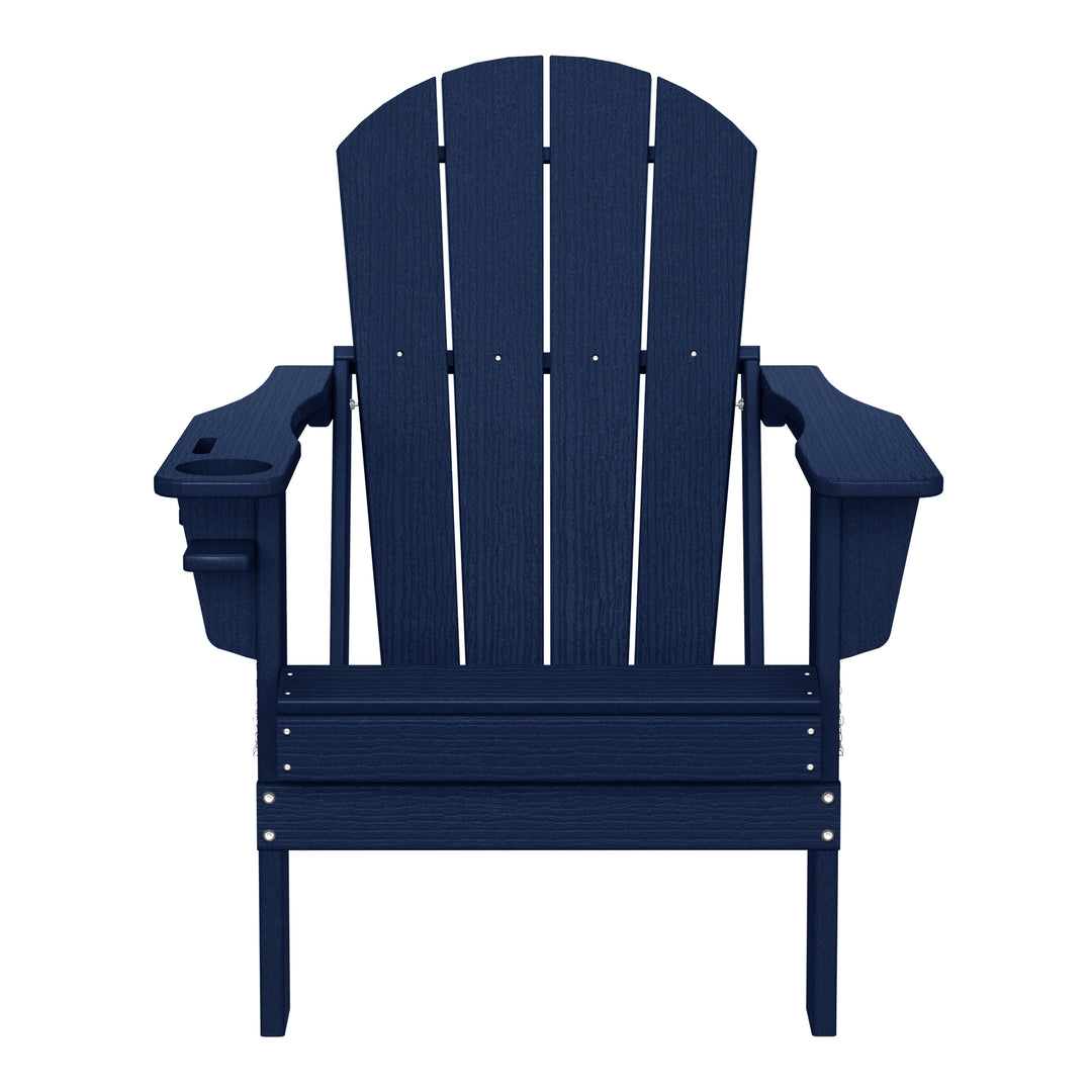Nantucket Outdoor Patio HDPE Resin Folding Adirondack Chairs With Cup Holder and Phone Holder (Set of Four)