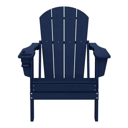 Nantucket Outdoor Patio HDPE Resin Folding Adirondack Chairs With Cup Holder and Phone Holder (Set of Four)
