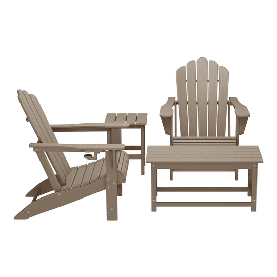 Highland 4-Piece Adirondack Chairs with Cup Holders and Table Set