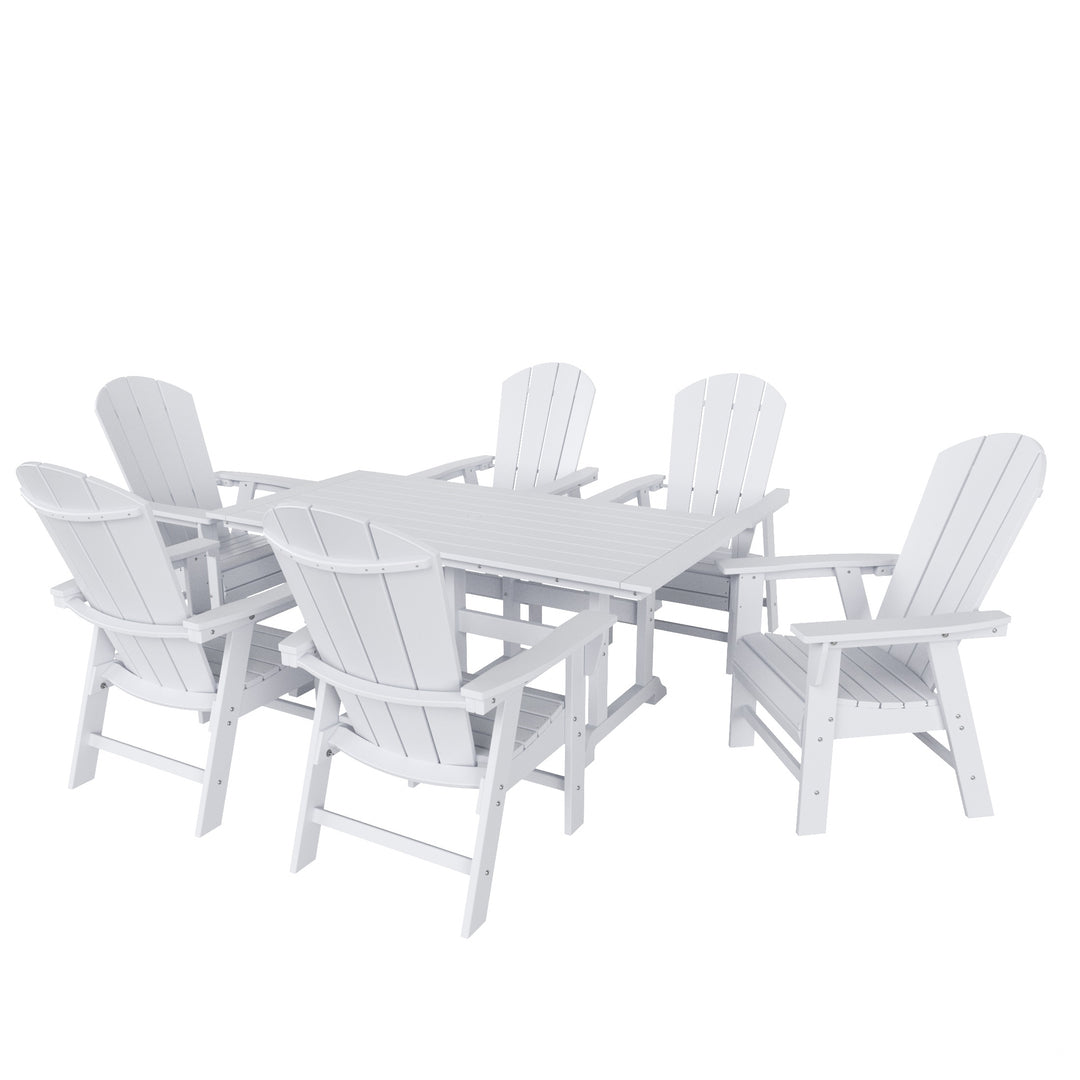 Malibu 7 Piece Outdoor Patio Dining Table and Adirondack Armchair Set