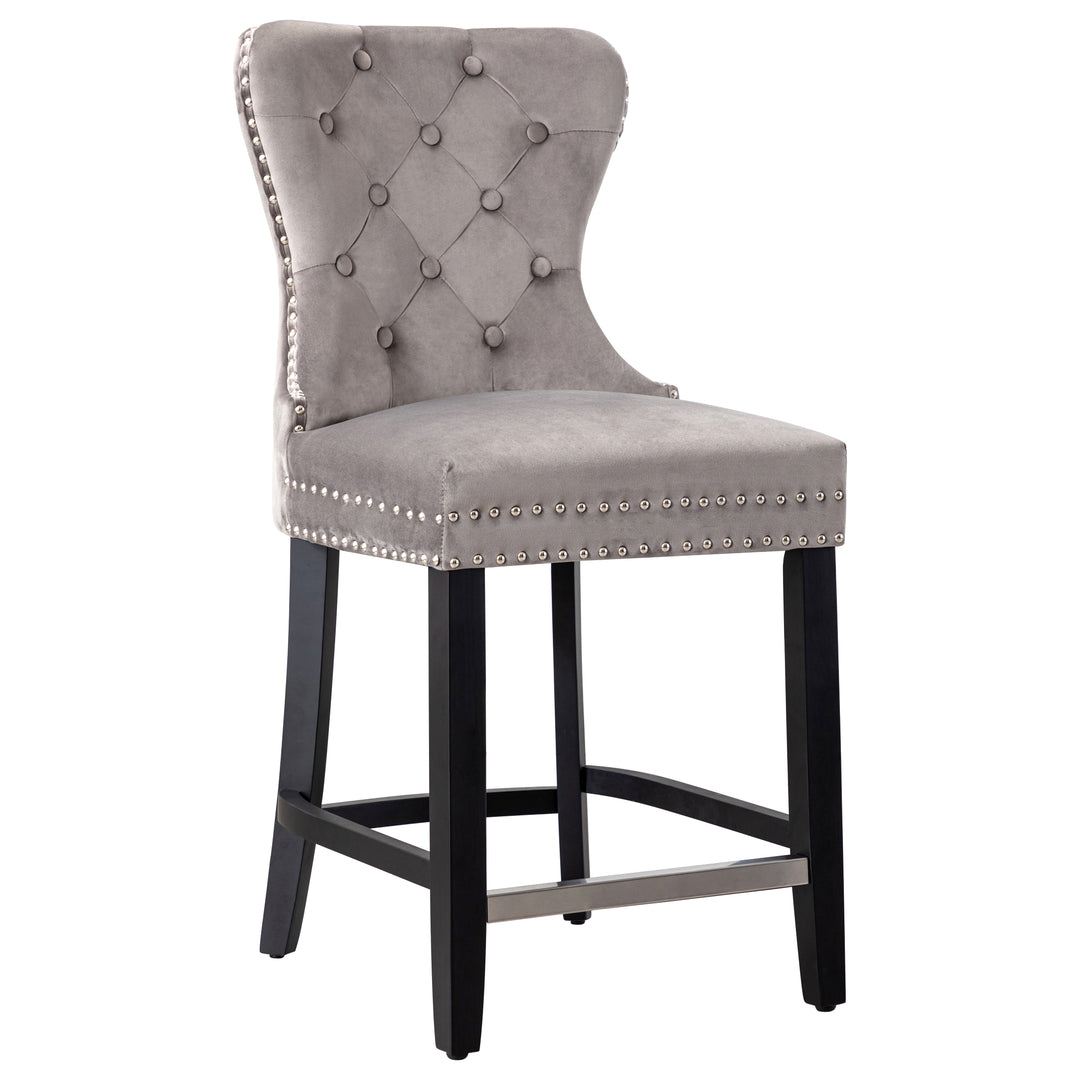 Wordford 24" Tufted Velvet Counter Stool, Black