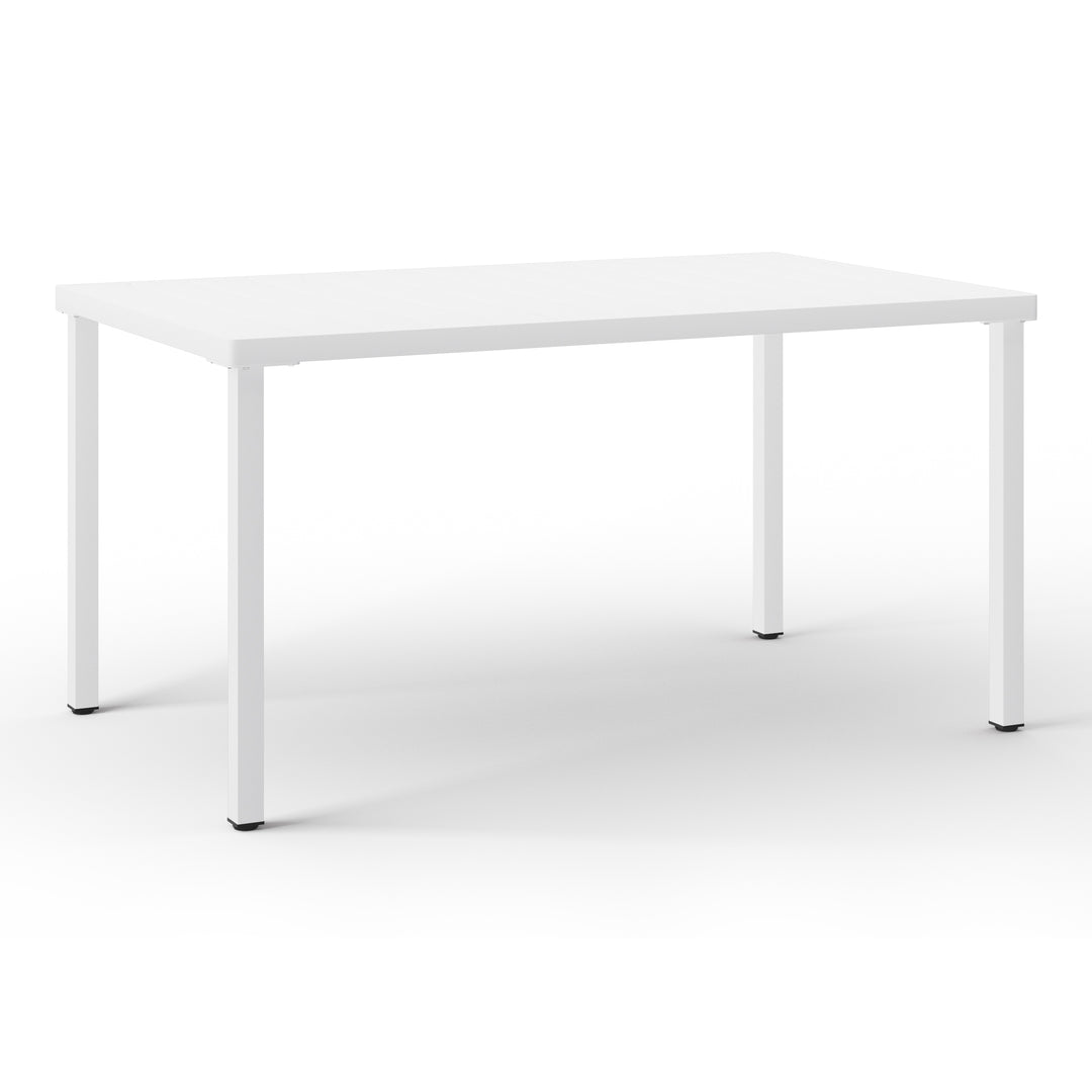 Playa 7-Piece Outdoor Rectangular Metal Patio Dining Table Set With Mid-Century Modern Stackable Patio Side Chairs