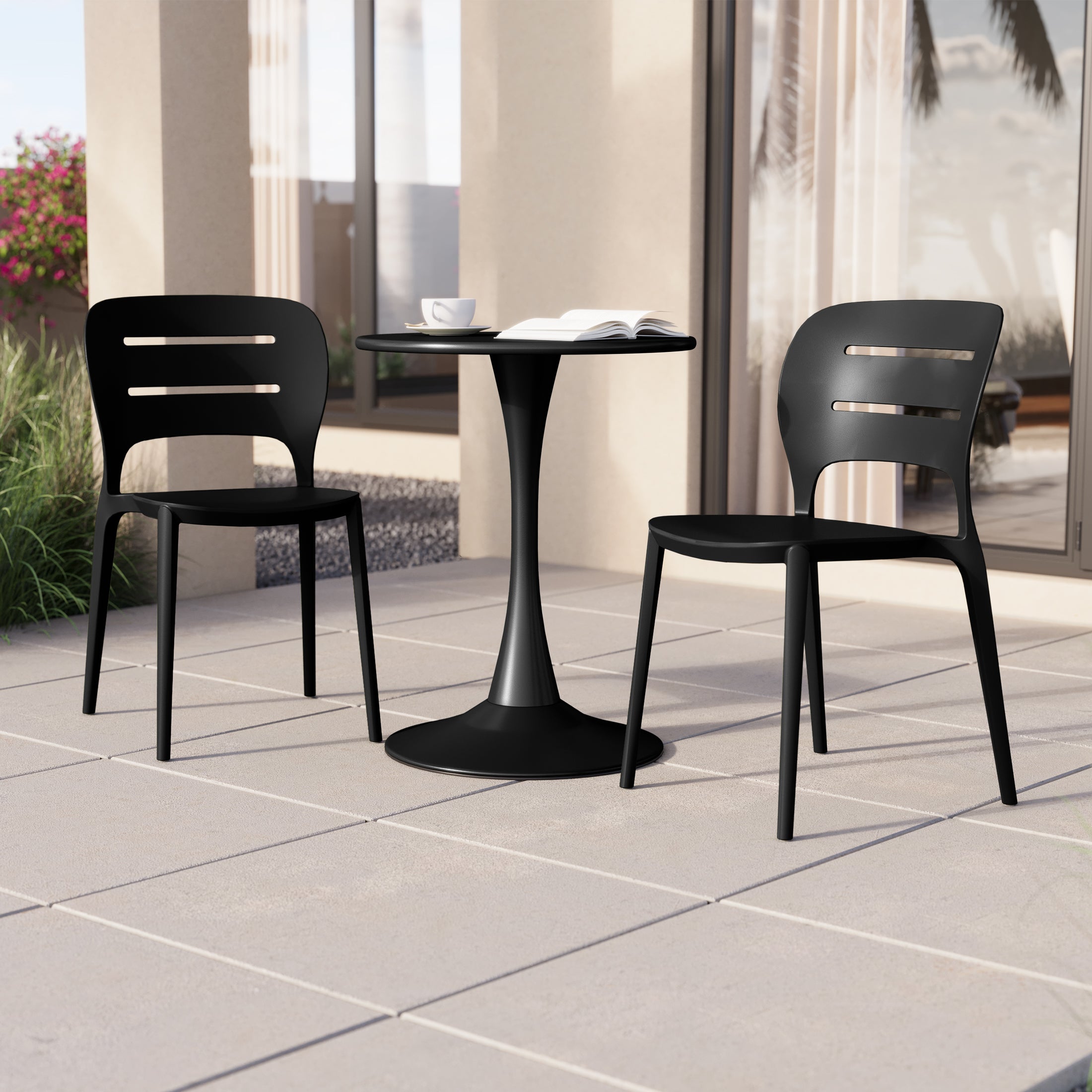 Playa Outdoor Modern Stackable Plastic Patio Dining Side Chairs (Set of 2)