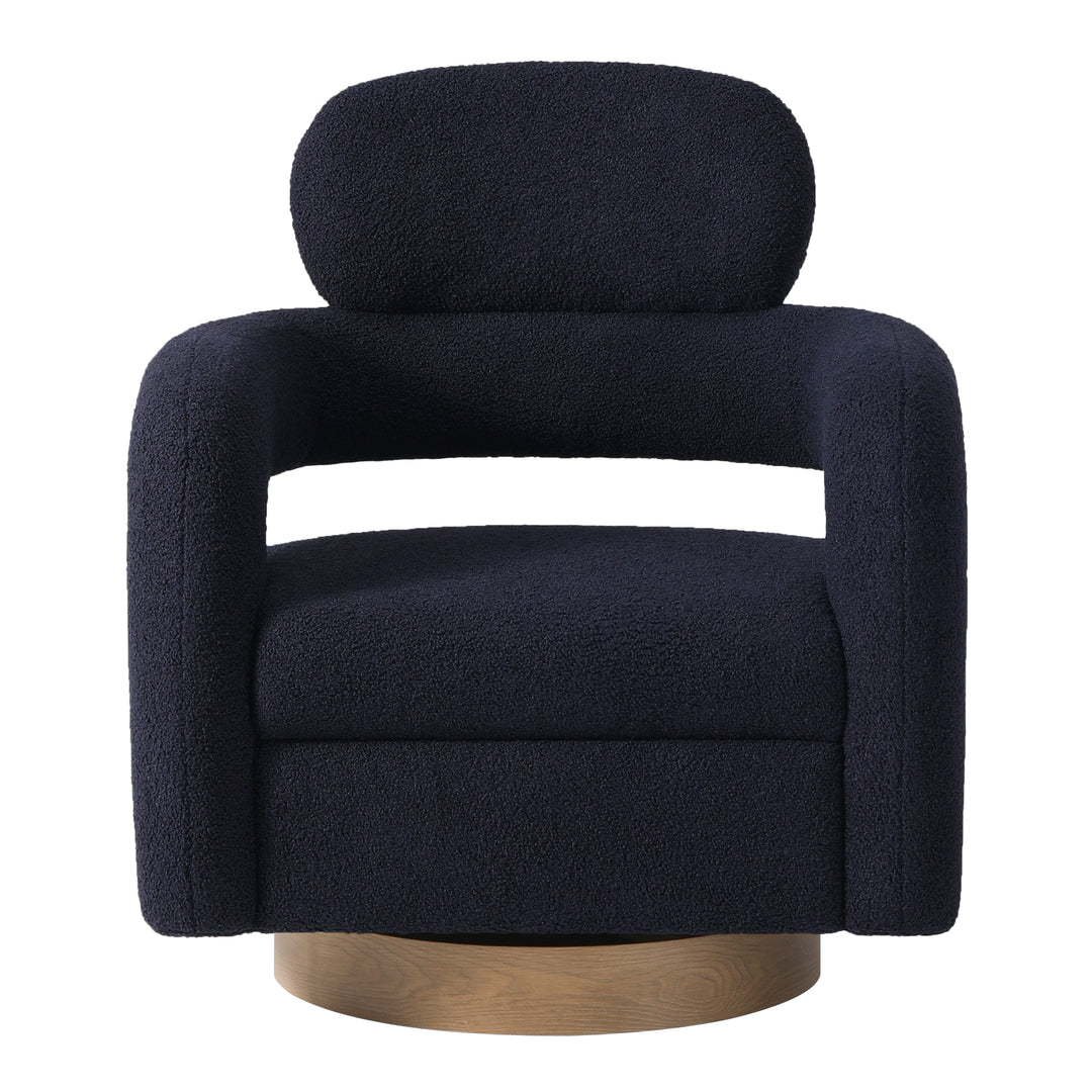 Alexandria Mid-Century Modern Sherpa Swivel Barrel Accent Chair With Storage Ottoman