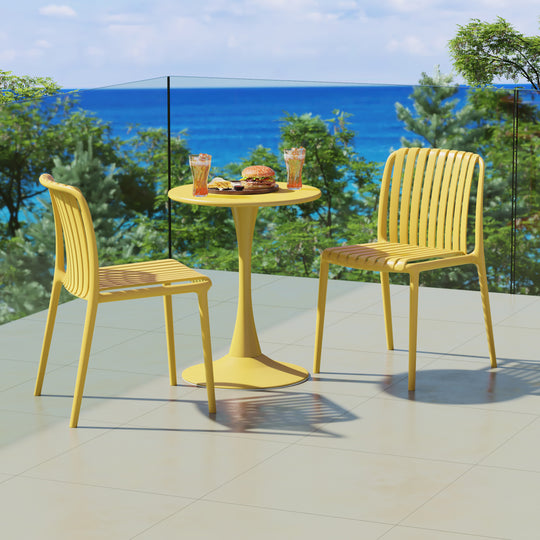 Playa 3-Piece Outdoor Metal Dining Table Set And Stackable Resin Patio Chairs