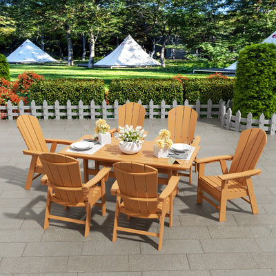 Malibu 7 Piece Outdoor Patio Dining Table and Adirondack Armchair Set