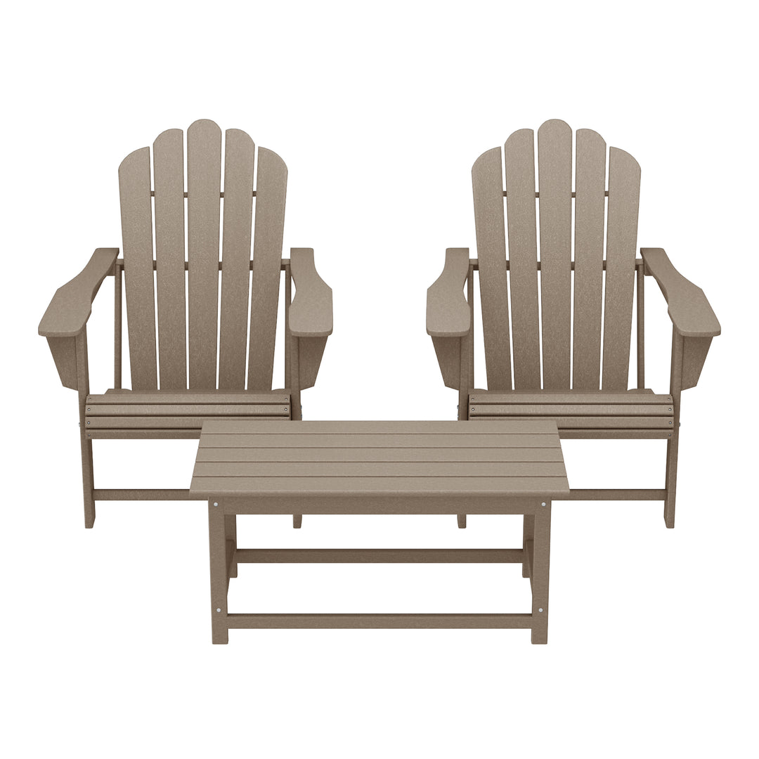 Highland 3-Piece Adirondack Chairs with Cup Holders and Coffee Table Set