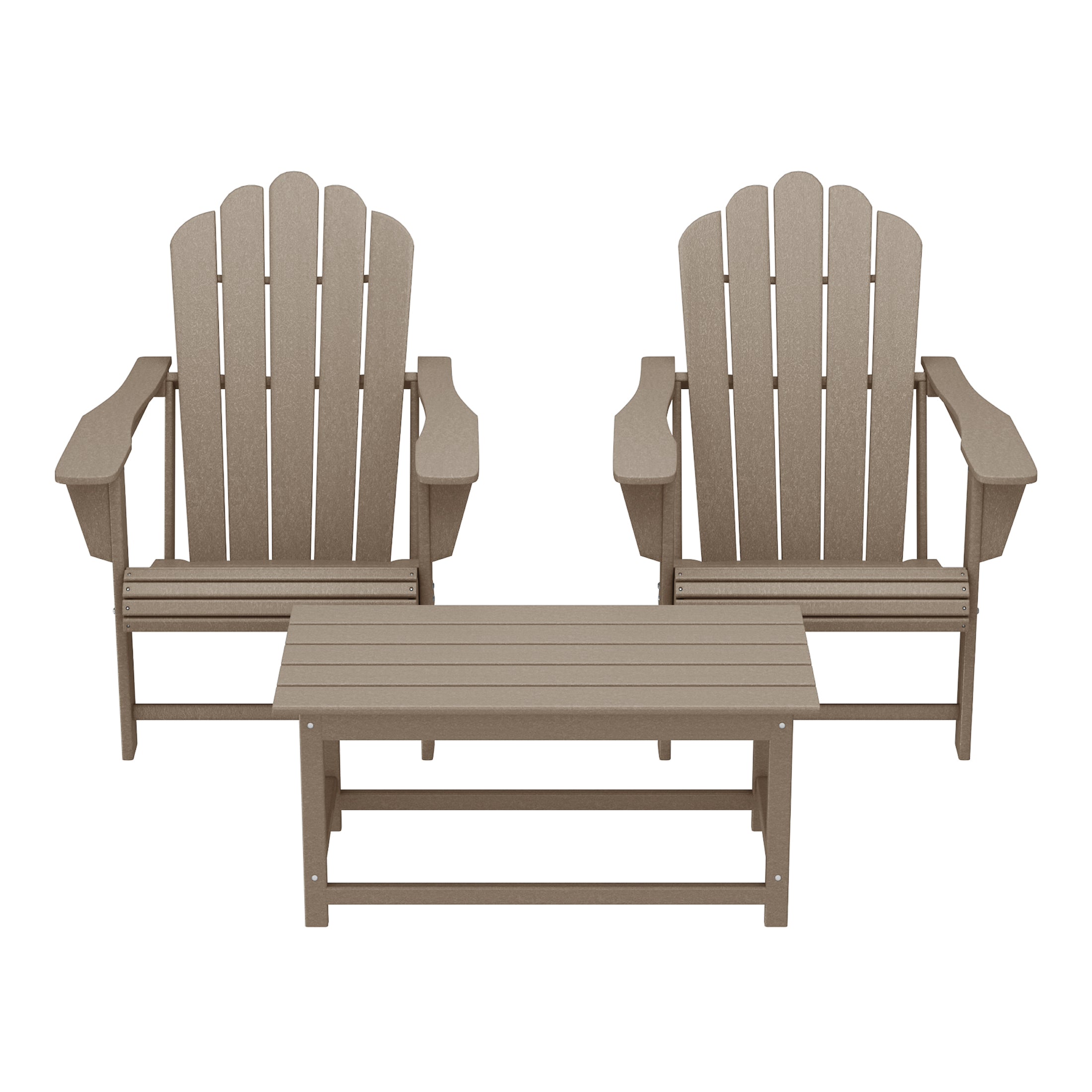 Highland 3-Piece Adirondack Chairs with Cup Holders and Coffee Table Set