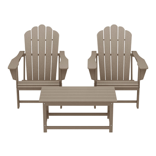 Highland 3-Piece Adirondack Chairs with Cup Holders and Coffee Table Set