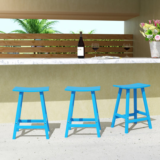 Malibu 24" HDPE Outdoor Patio Counter Height Bar Stools (Set of 3)