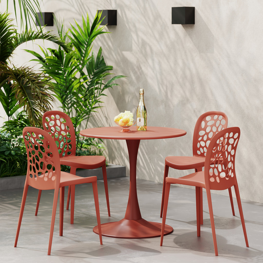 Playa 5-Piece Outdoor Indoor Metal Patio Dining Table Set With Stackable Polypropylene Patio Side Chairs
