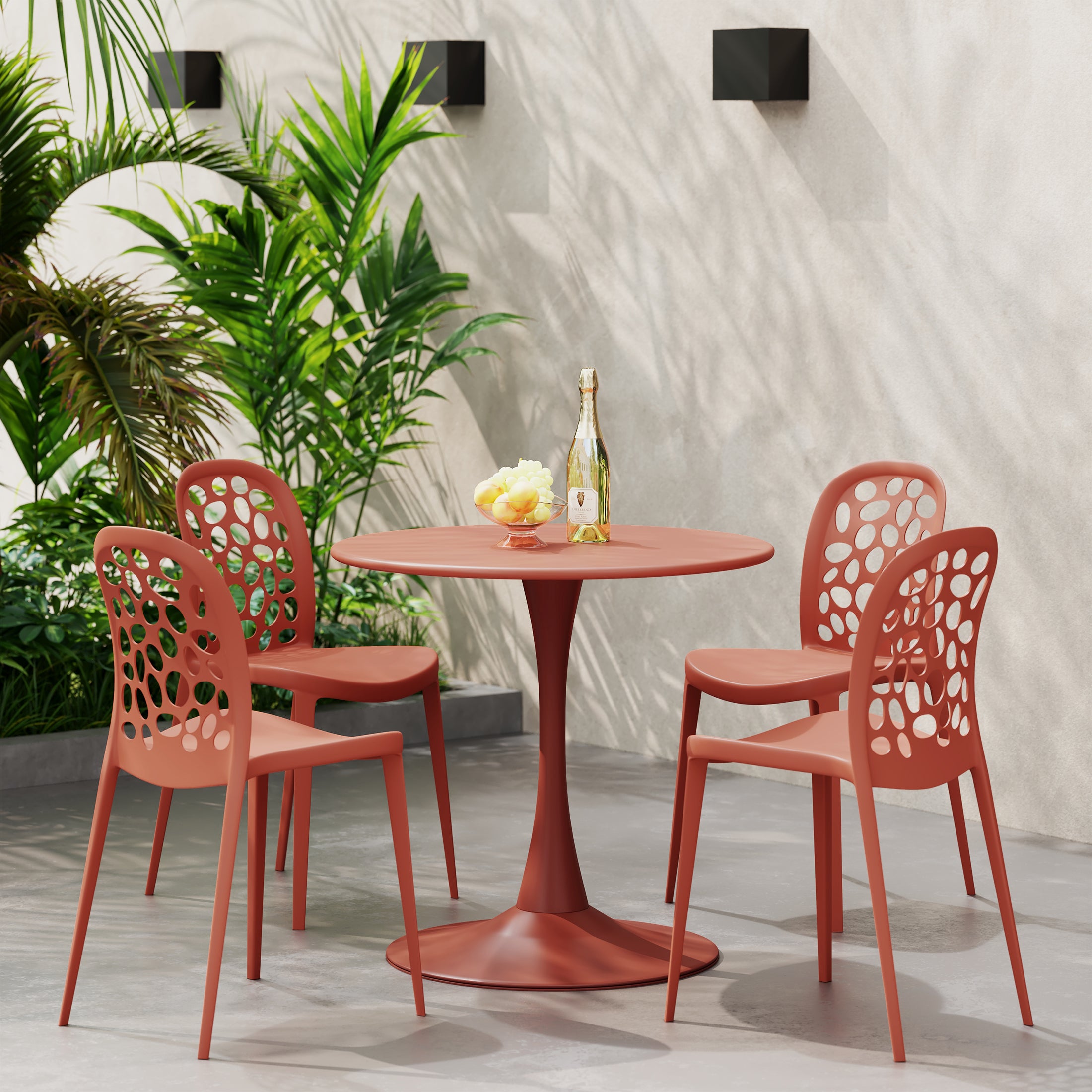 Playa 5-Piece Outdoor Indoor Metal Patio Dining Table Set With Stackable Polypropylene Patio Side Chairs