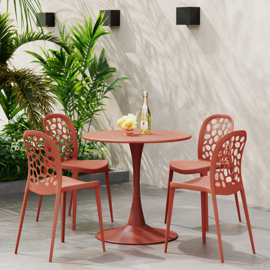 Playa 5-Piece Outdoor Indoor Metal Patio Dining Table Set With Stackable Polypropylene Patio Side Chairs