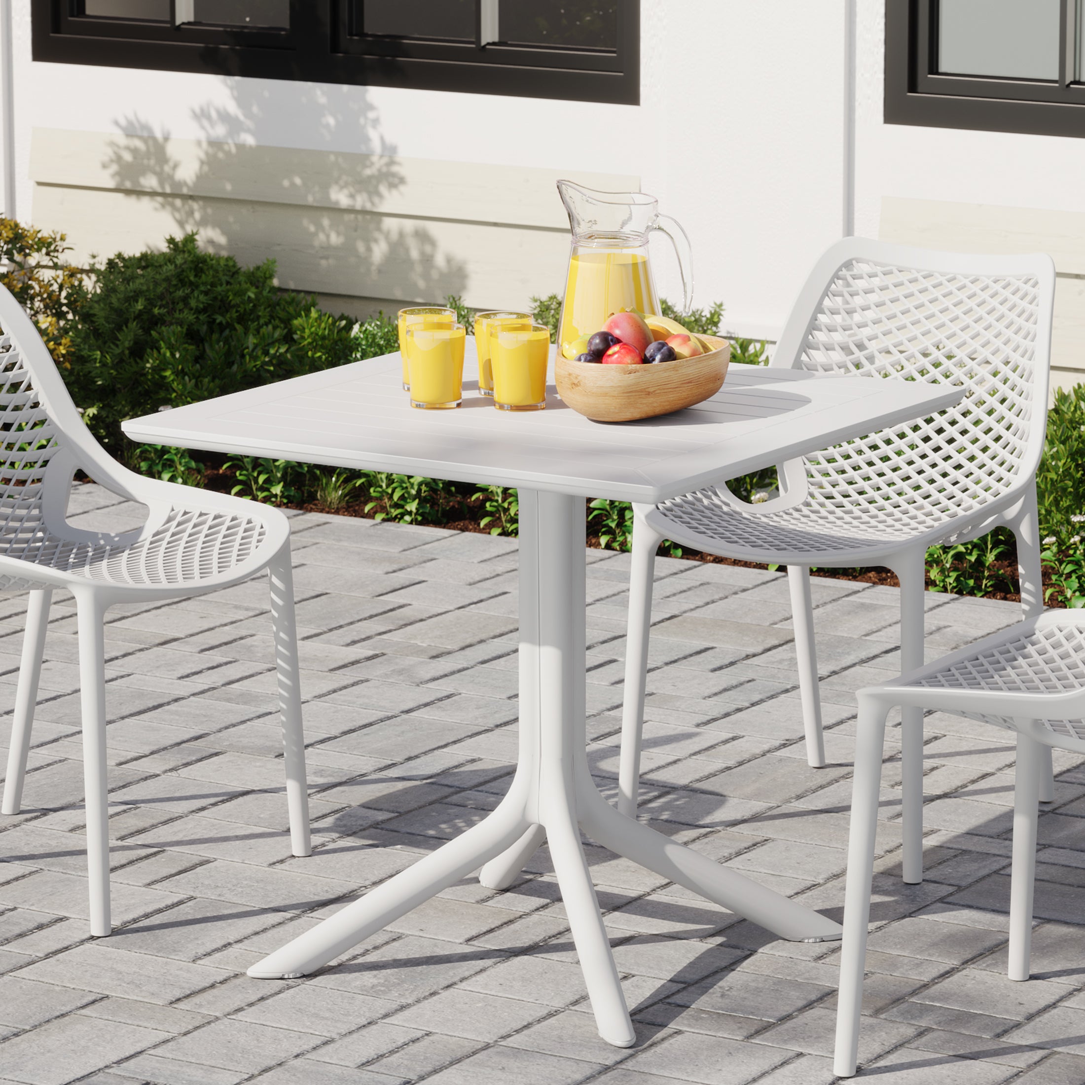 Playa 31.5" Square Outdoor Plastic Resin Patio Dining Table for 4