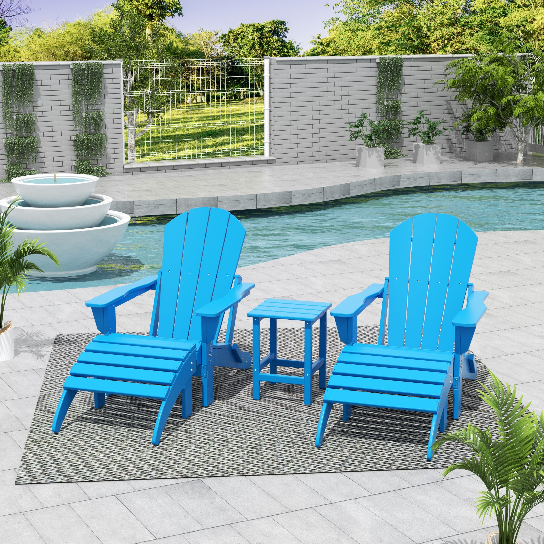 Malibu 5-Piece set classic Adirondack chairs with ottoman and a small coffee table (2 seater)