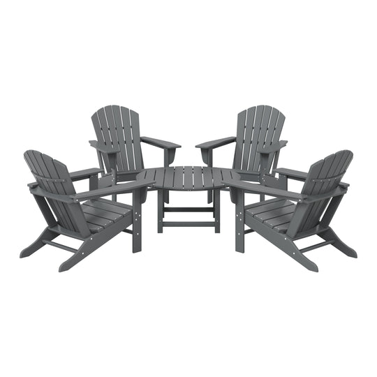 Dylan 5-Piece Outdoor Patio HDPE Adirondack Chair With Round Coffee Table Conversation Set