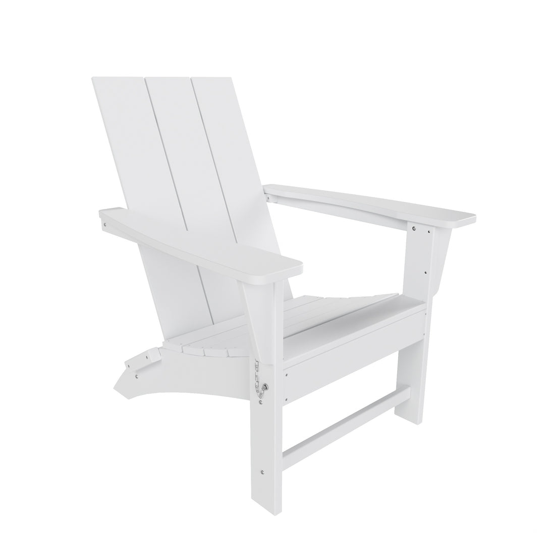 Ashore Modern Folding Poly Adirondack Chair With Square Fire Pit Table Set