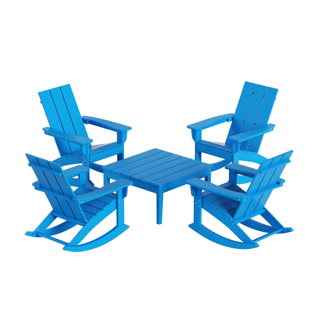 Ashore WestinTrends 5-Piece Set Modern Plastic Outdoor Rocking Chairs with Square Side Table