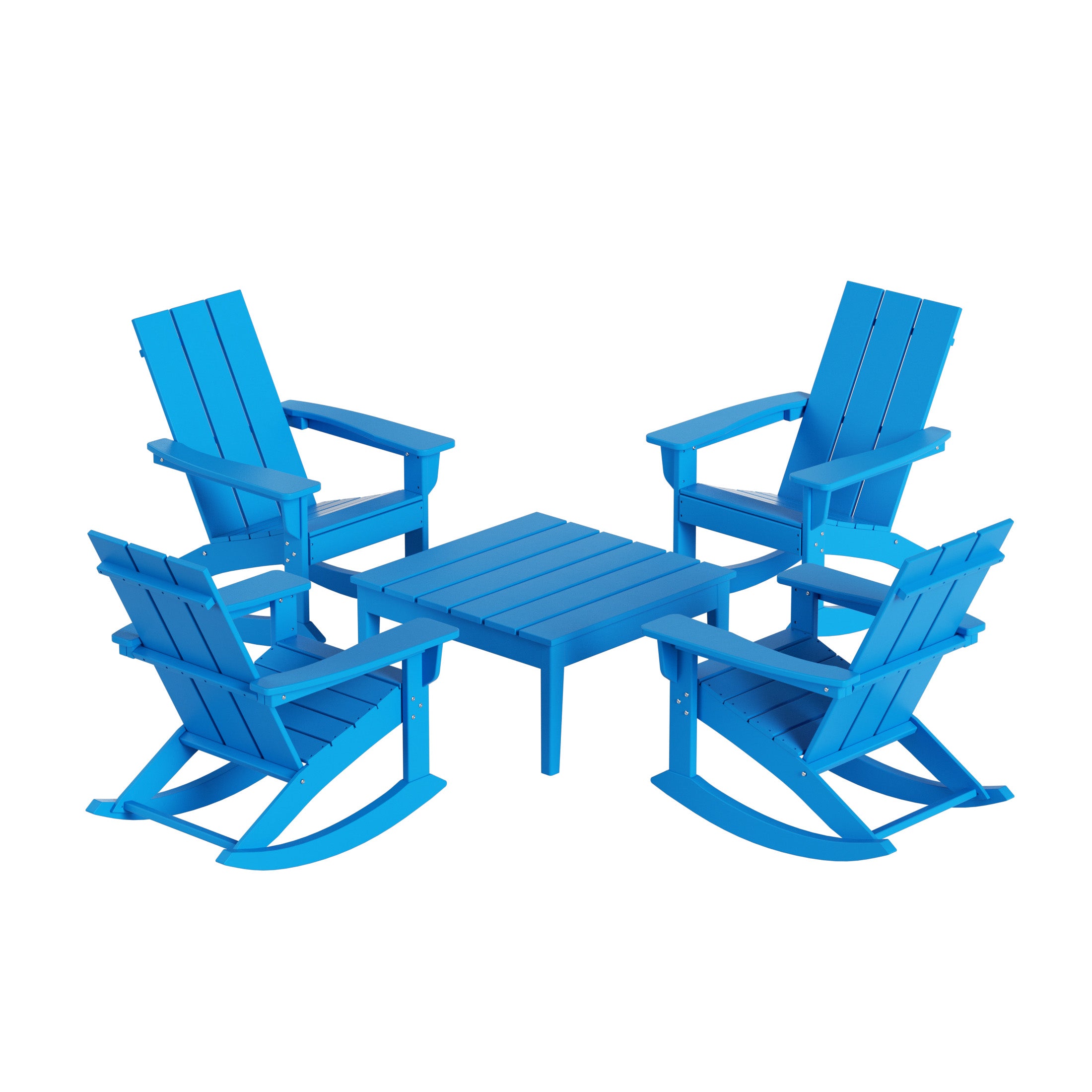 Ashore 5-Piece Set Modern Plastic Outdoor Rocking Chairs with Square Side Table